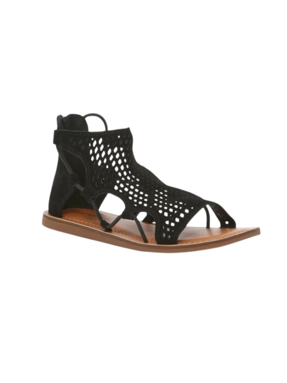 NWOT Lucky Brand Baldin Black Suede Laser-Cut Gladiator Sandals